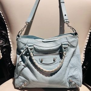 Balenciaga Velo Classic 2 Way Bag Leather Crossbody Large Blue